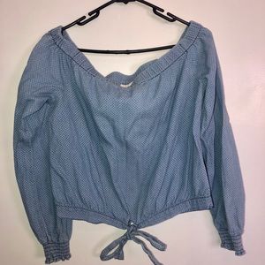 Off the shoulder light blue top